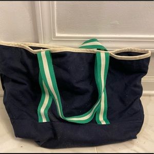 Navy canvas Tommy Hilfiger tote with green handles